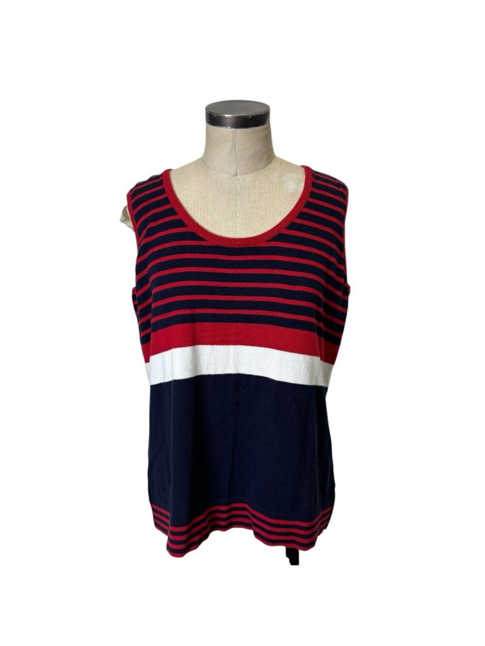 Liz Claiborne Nautical Red White Blue Stripe Knit Tank Top Plus 1X Preppy